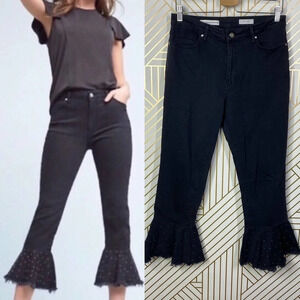 Anthropologie Jeans Pilcro High Rise Crop Flare Studded Denim‎ Black Size 29
